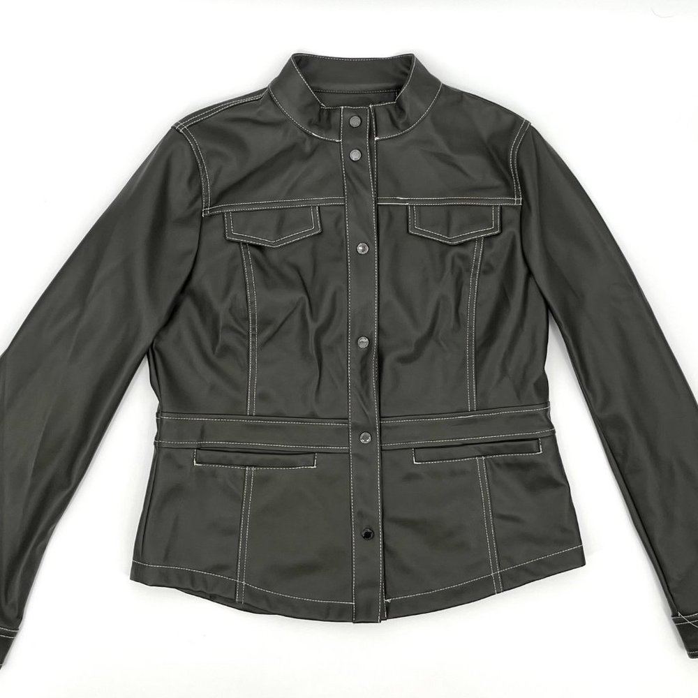 Sam Edelman Vegan Faux‎ Leather Jacket Women's Size Medium Loden Brown NWT - Picture 6 of 12